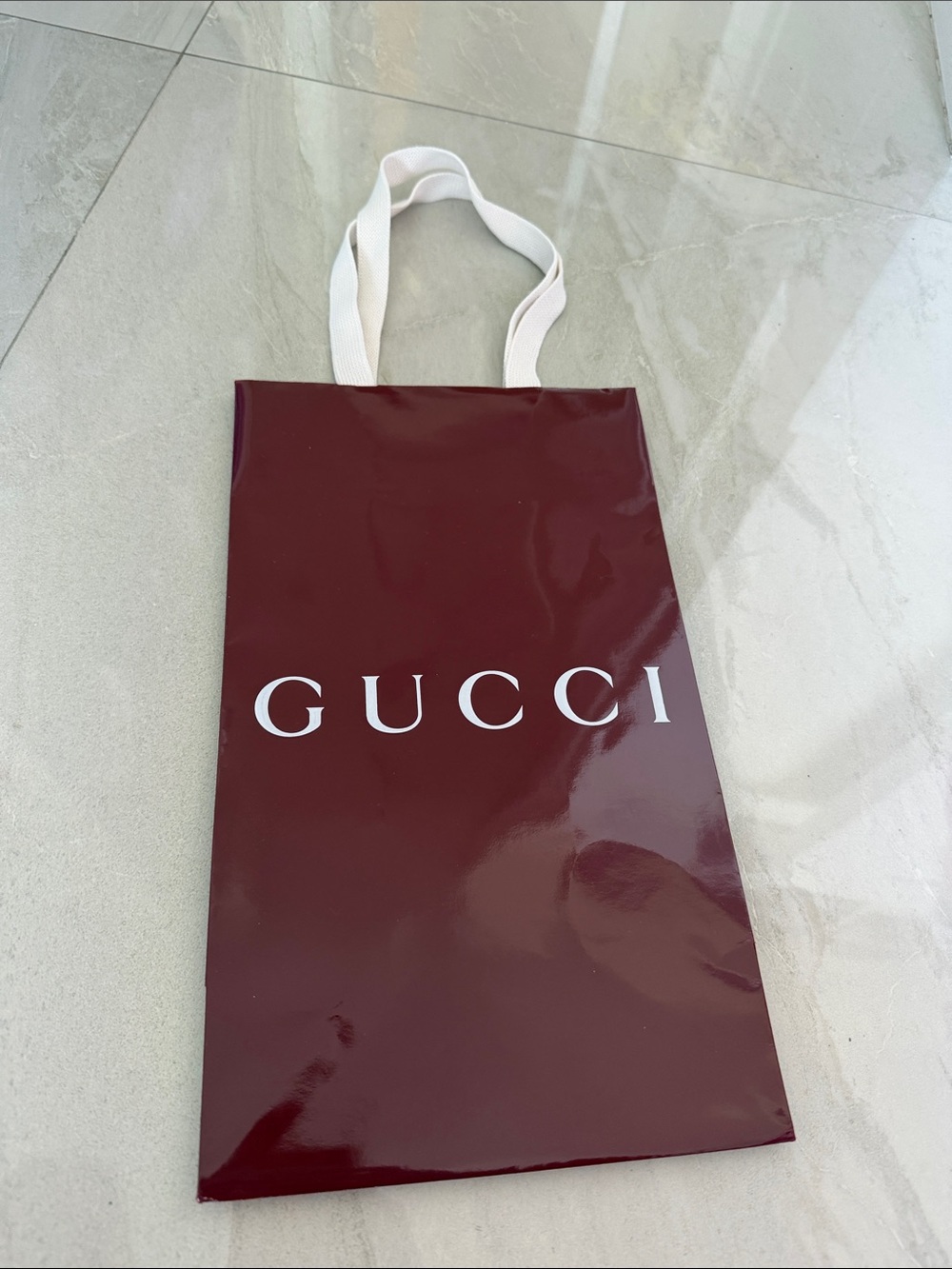 Gucci Maroon Tote with White Ribbon Handles